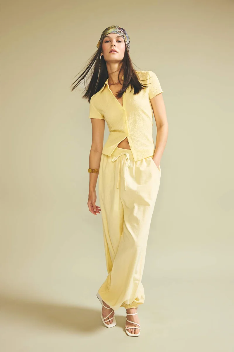 ديفاكتو Balloon Fit High Waist Cotton Trousers