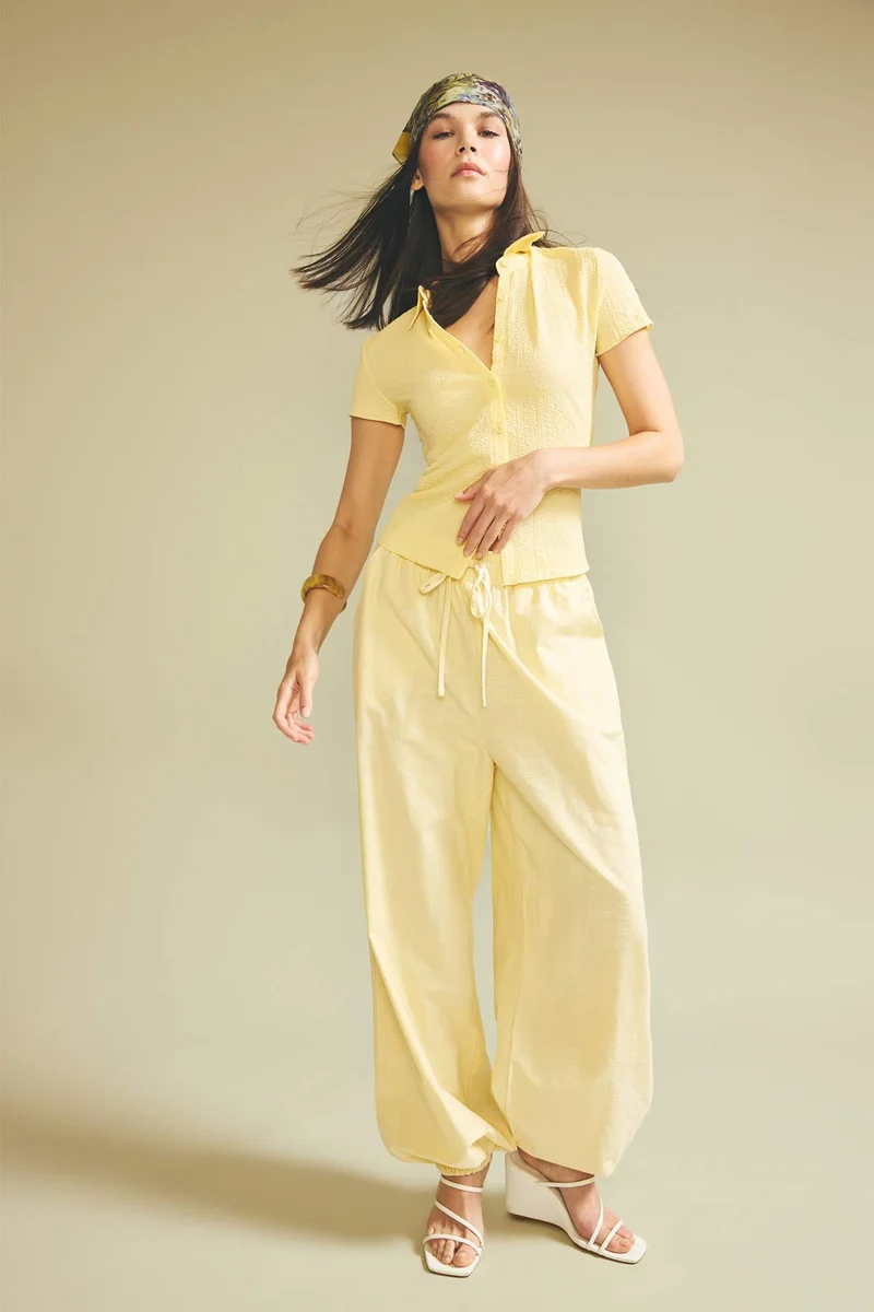 ديفاكتو Balloon Fit High Waist Cotton Trousers