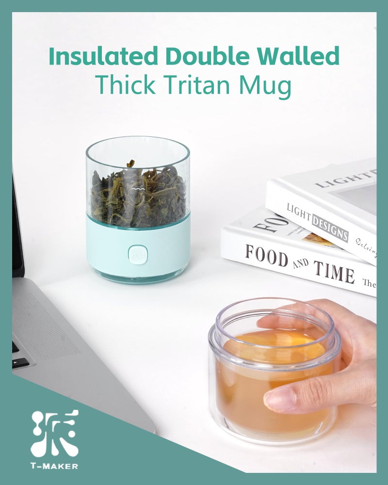 Zens ZENS Modern Small Travel Tritan Tea Infuser Teapot, Smart One Touch Tea Maker for Loose Leaf Tea Steeper, Solo Simple Gong Fu Tea Strainers with Insulated Tea Cup for Hot Tea Diffuser, Tea Gifts  - Image 5