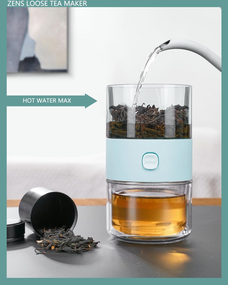 Zens ZENS Modern Small Travel Tritan Tea Infuser Teapot, Smart One Touch Tea Maker for Loose Leaf Tea Steeper, Solo Simple Gong Fu Tea Strainers with Insulated Tea Cup for Hot Tea Diffuser, Tea Gifts  - Image 4