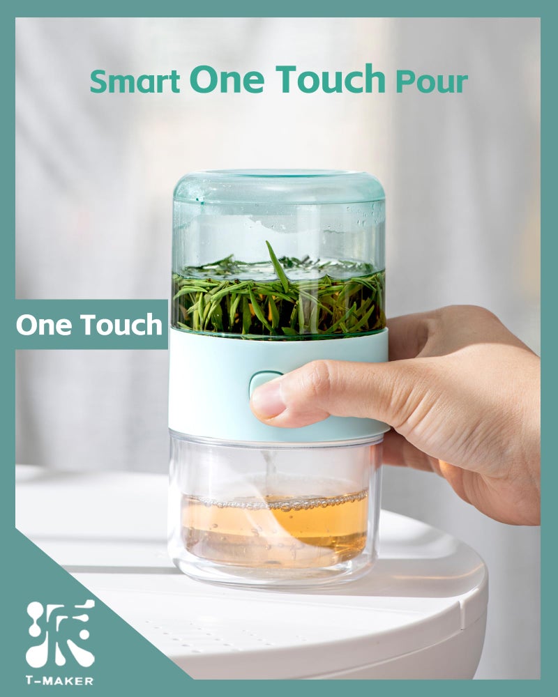 Zens ZENS Modern Small Travel Tritan Tea Infuser Teapot, Smart One Touch Tea Maker for Loose Leaf Tea Steeper, Solo Simple Gong Fu Tea Strainers with Insulated Tea Cup for Hot Tea Diffuser, Tea Gifts  - Image 2