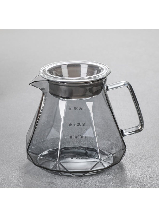 V60 Glass Coffee Pot,600mL Coffee Maker Diamond Style Teapot Glass Pot Pour Over Coffee with Lid for Drip Coffee Makers, V60 Glass Coffee Server, Coffee Dripper,Perfect for Preparing and Serving Coffee - Image 2