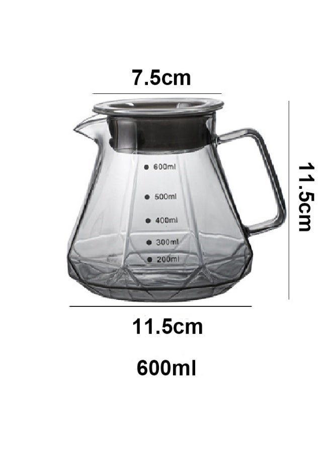V60 Glass Coffee Pot,600mL Coffee Maker Diamond Style Teapot Glass Pot Pour Over Coffee with Lid for Drip Coffee Makers, V60 Glass Coffee Server, Coffee Dripper,Perfect for Preparing and Serving Coffee - Image 5