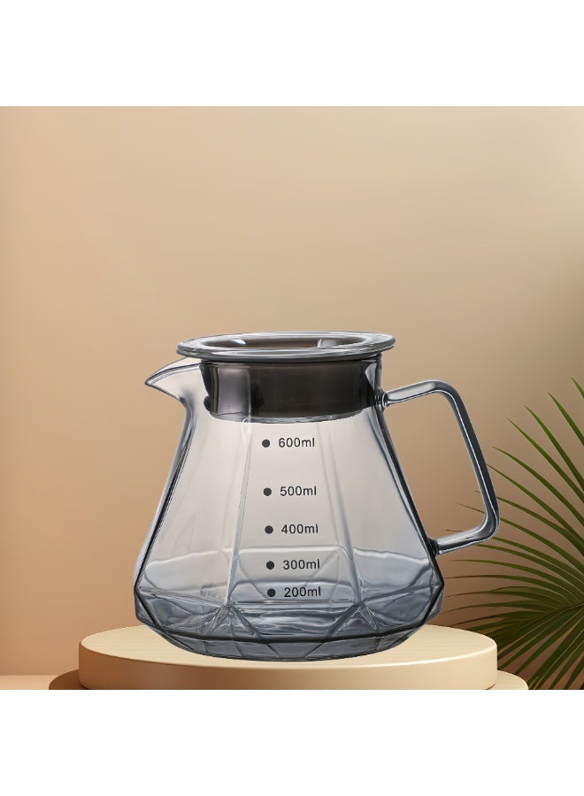 V60 Glass Coffee Pot,600mL Coffee Maker Diamond Style Teapot Glass Pot Pour Over Coffee with Lid for Drip Coffee Makers, V60 Glass Coffee Server, Coffee Dripper,Perfect for Preparing and Serving Coffee - Image 1