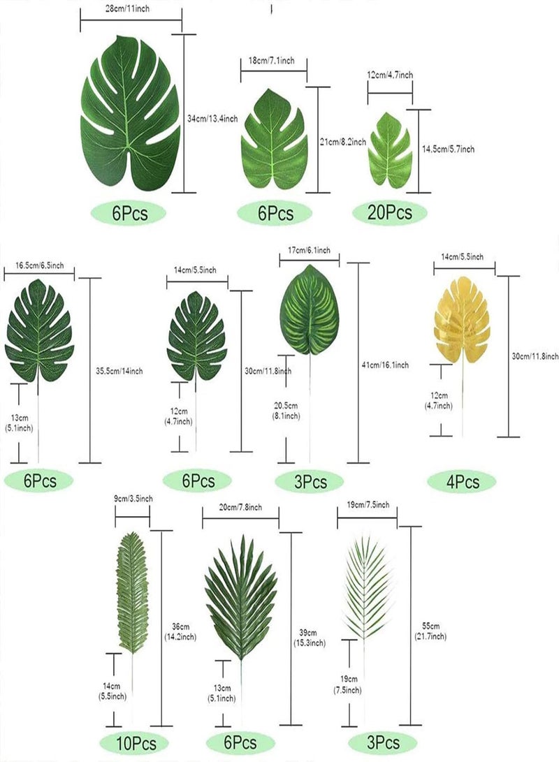 GGOOT Artificial Palm Leaves,Golden Faux Tropical Monstera Leaves With Stems | Green Fake Palm Leaf With Stems For Safari Jungle Hawaiian Luau Party Table Decoration Wedding Birthday Theme Party - Image 4
