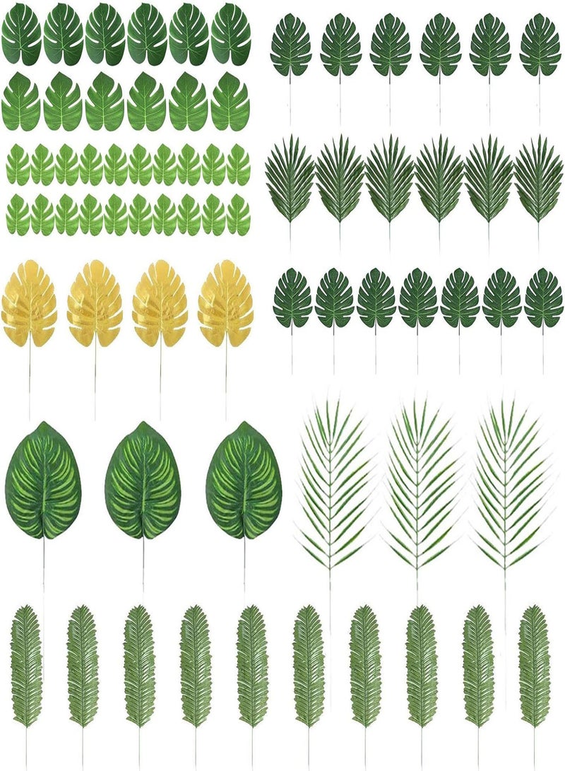 GGOOT Artificial Palm Leaves,Golden Faux Tropical Monstera Leaves With Stems | Green Fake Palm Leaf With Stems For Safari Jungle Hawaiian Luau Party Table Decoration Wedding Birthday Theme Party - Image 5