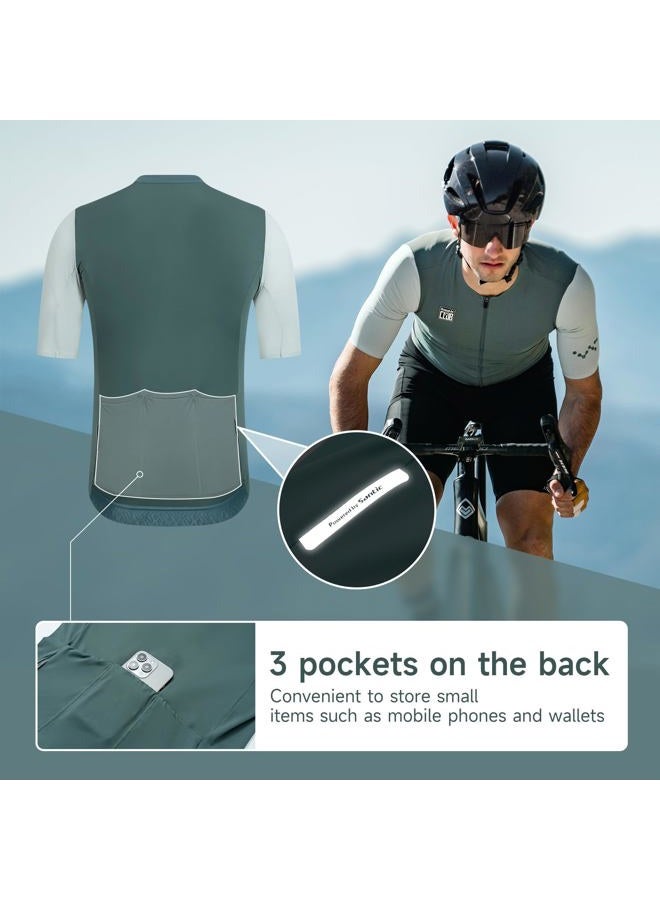Santic Men's Cycling Jersey Short Sleeve Tops Pro Road Bike Shirt Full Zipper UPF 50+ Bicycle Jersey with Pockets, Dark Green, XS - Image 5