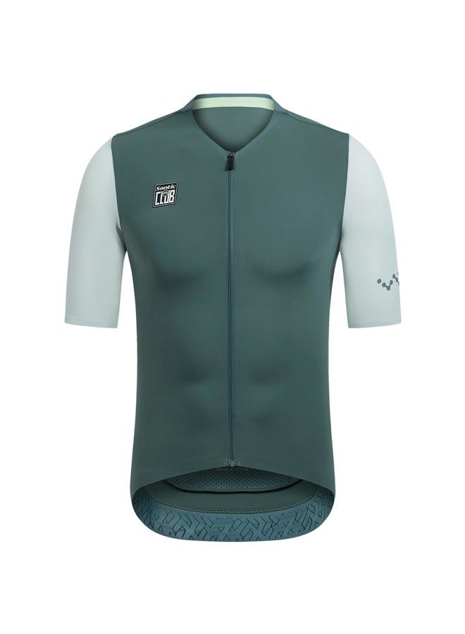Santic Men's Cycling Jersey Short Sleeve Tops Pro Road Bike Shirt Full Zipper UPF 50+ Bicycle Jersey with Pockets, Dark Green, XS - Image 1