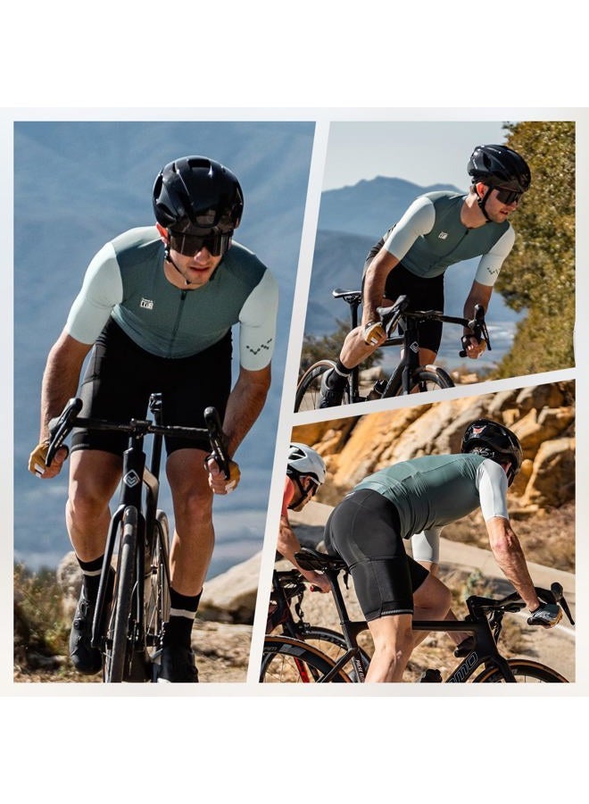 Santic Men's Cycling Jersey Short Sleeve Tops Pro Road Bike Shirt Full Zipper UPF 50+ Bicycle Jersey with Pockets, Dark Green, XS - Image 2