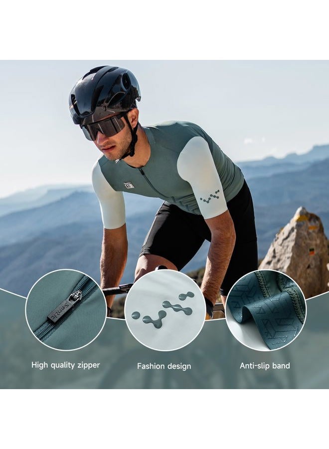 Santic Men's Cycling Jersey Short Sleeve Tops Pro Road Bike Shirt Full Zipper UPF 50+ Bicycle Jersey with Pockets, Dark Green, XS - Image 4
