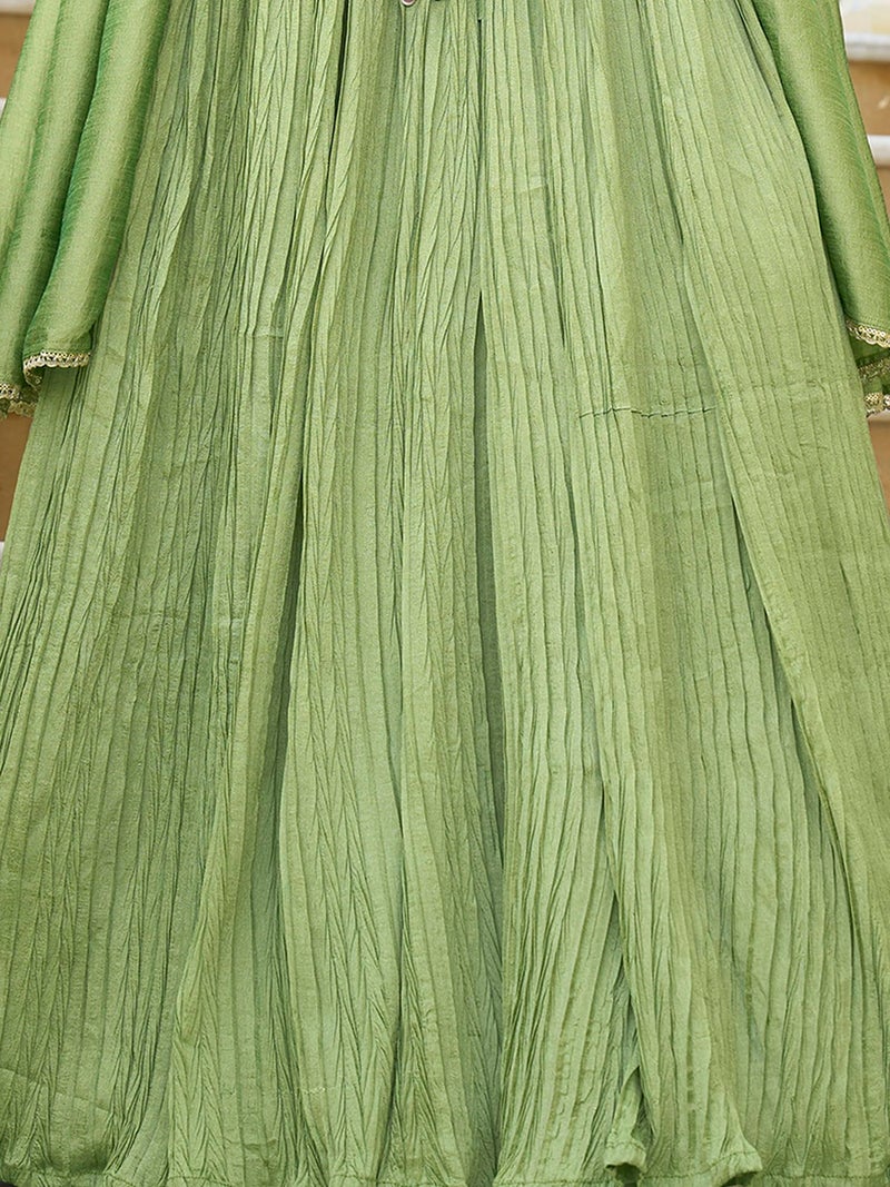 PURVAJA Women's Silk Semi-Stitched Lehenga choli (Elina-Lime_Free Size) - Image 4