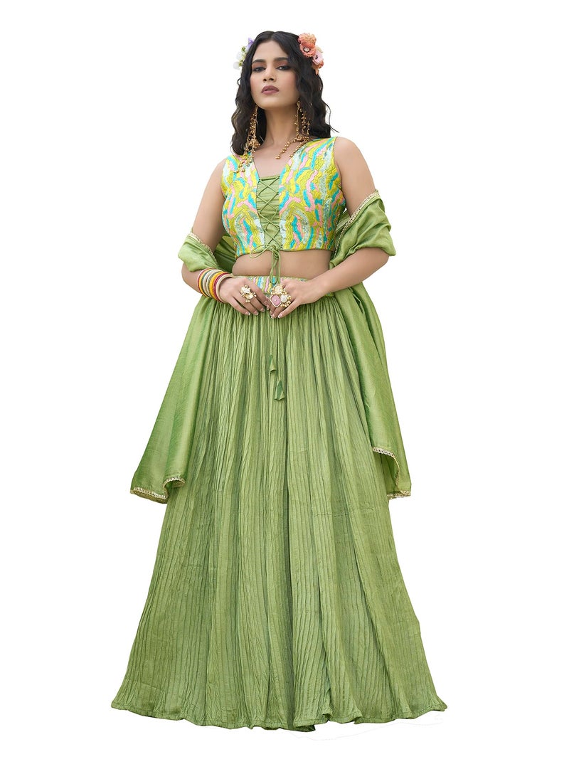 PURVAJA Women's Silk Semi-Stitched Lehenga choli (Elina-Lime_Free Size) - Image 1