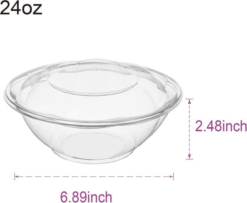 FULING 24 oz 50 Sets Clear Plastic Salad Bowls with Airtight Lids Disposable To Go Mixing Containers Serving for Fruit Quinoa Lunch and Meal Prep - Image 2