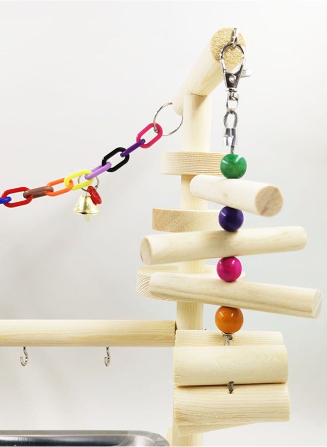 Parrot Wood Playstand Bird Gym Playpen Ladder with Feeder Cups - Image 3