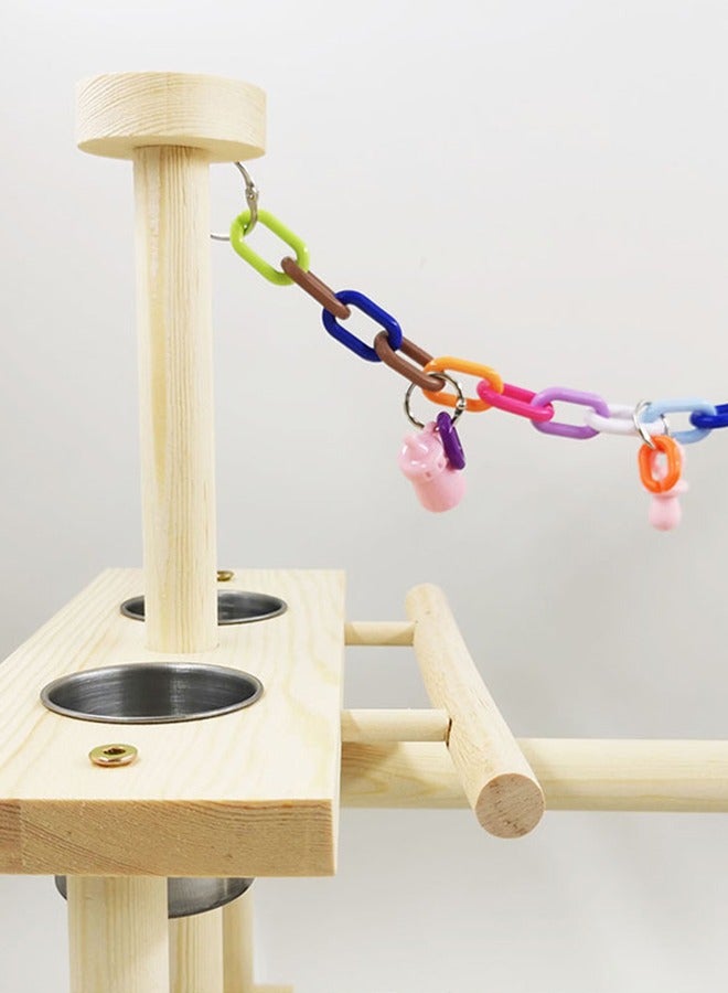 Parrot Wood Playstand Bird Gym Playpen Ladder with Feeder Cups - Image 2