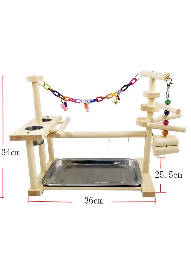 Parrot Wood Playstand Bird Gym Playpen Ladder with Feeder Cups - Image 4