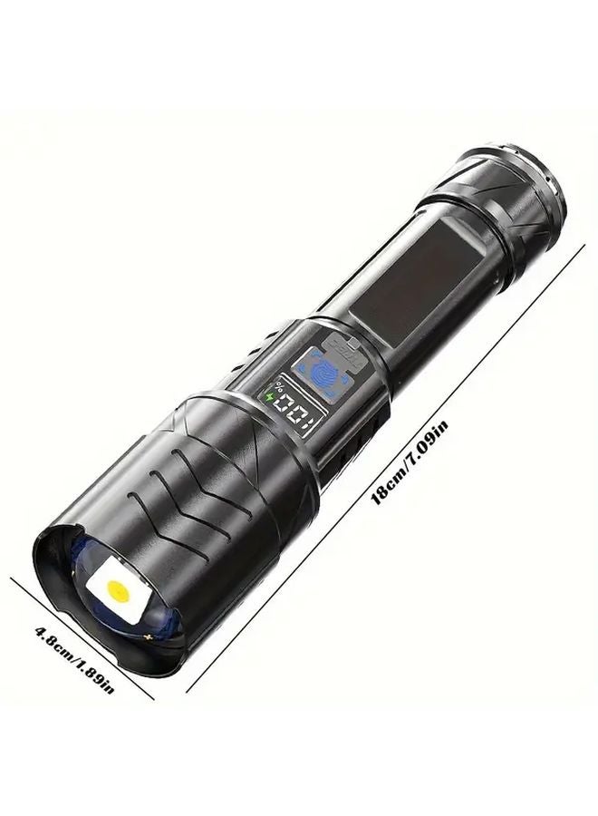 USB C Rechargeable LED Flashlight 1200mAh 18650 Lithium Battery Digital Display Black - Image 3