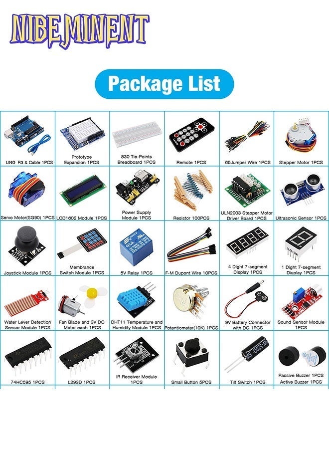 NIBEMINENT مجموعة البداية الفائقة لمشروع R3 Mega2560 Mega328 Nano مع دليل متوافق مع Arduino IDE مجموعة إلكترونية - Image 3