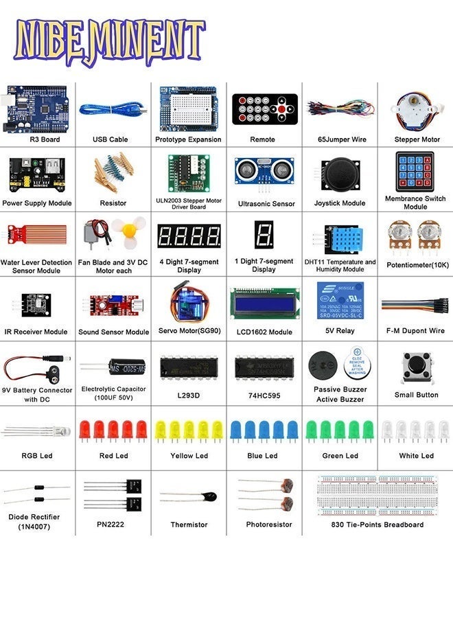 NIBEMINENT مجموعة البداية الفائقة لمشروع R3 Mega2560 Mega328 Nano مع دليل متوافق مع Arduino IDE مجموعة إلكترونية - Image 4