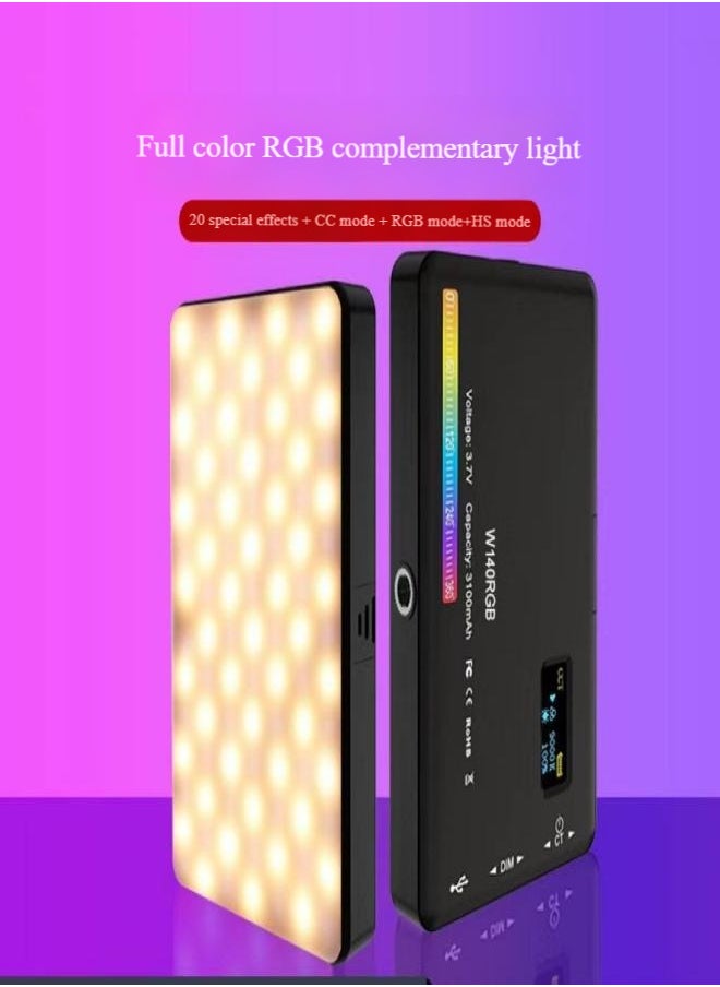 Generic - W140 RGB Video Light+Stand, Portable LED Camera Light Board 0-360 Full Color, CRI95+ 2500K-9000K Dimmable 20 Light Effects, 3100mAH Rechargeable LED Lighting for Photography, Video Conferencing, TikTok - Image 1