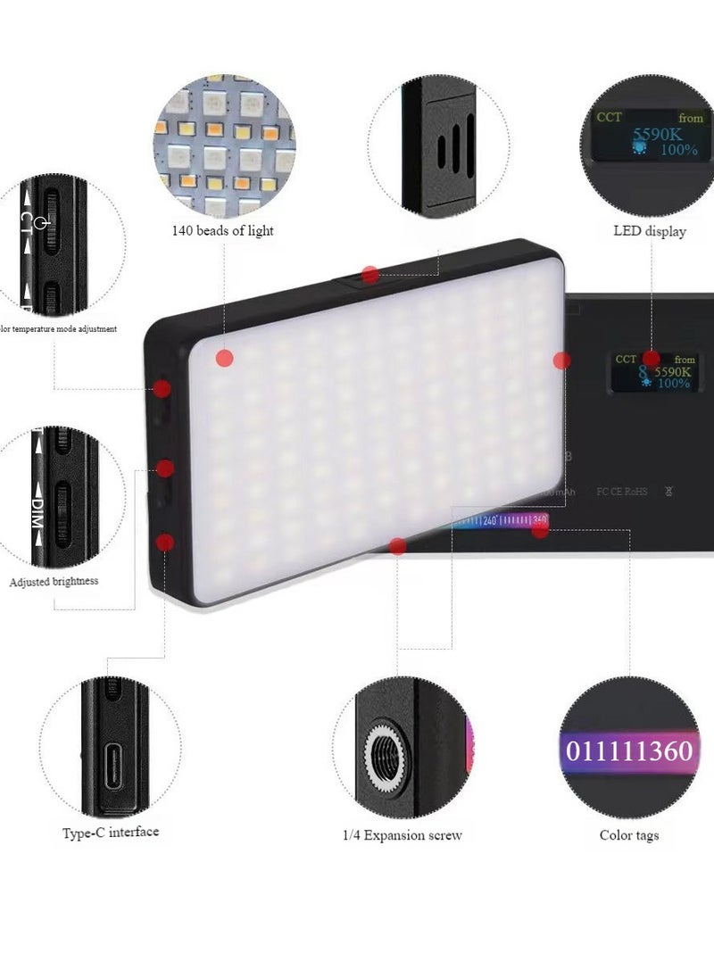 Generic - W140 RGB Video Light+Stand, Portable LED Camera Light Board 0-360 Full Color, CRI95+ 2500K-9000K Dimmable 20 Light Effects, 3100mAH Rechargeable LED Lighting for Photography, Video Conferencing, TikTok - Image 1
