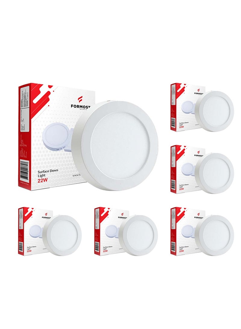 FORMOST FORMOST Surface Down Light LED Round 22W| Surge Protection Upto 4KV | Long Lasting Downlighter for Home Shops and Hotels Ceiling | Durable and Sustainable | 2 Years Warranty | Clear White | Pack of 6  - Image 1