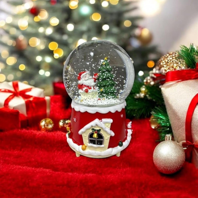 كرة ثلجية موسيقية لعيد الميلاد مع سانتا، 17 سم، أضواء LED و3 محركات
