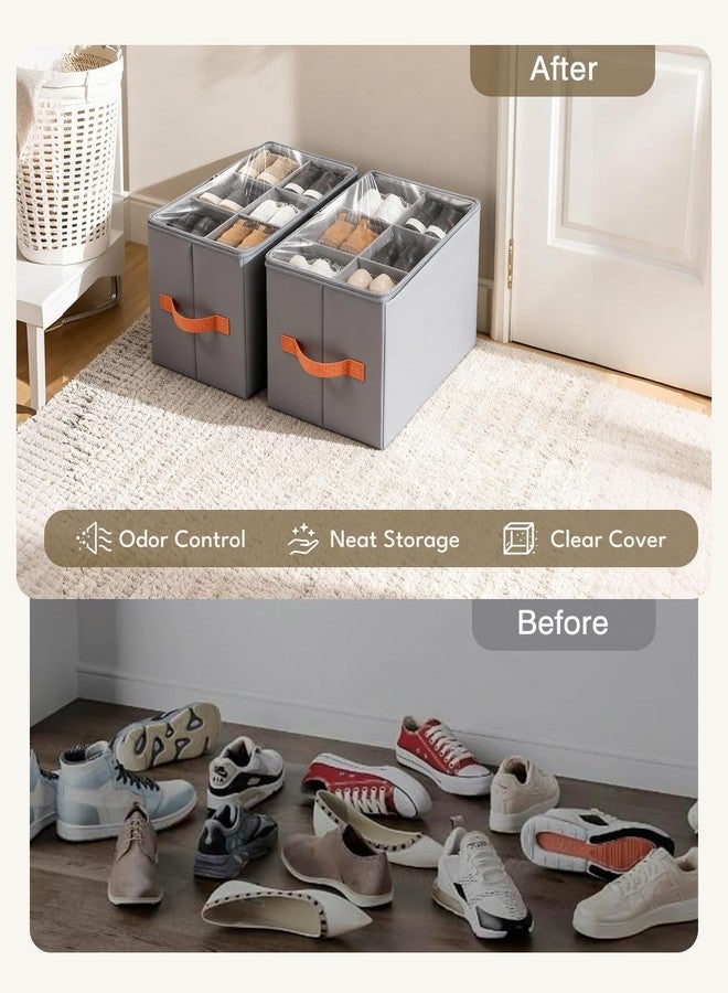 GLORIEROO Smell Proof Shoe Organizer for Closet - Adjustable Dividers & Clear Lid. Foldable Shoe Storage Box with Activated Carbon Lining for Gym Sneakers, Running Shoes & Boots - Image 5