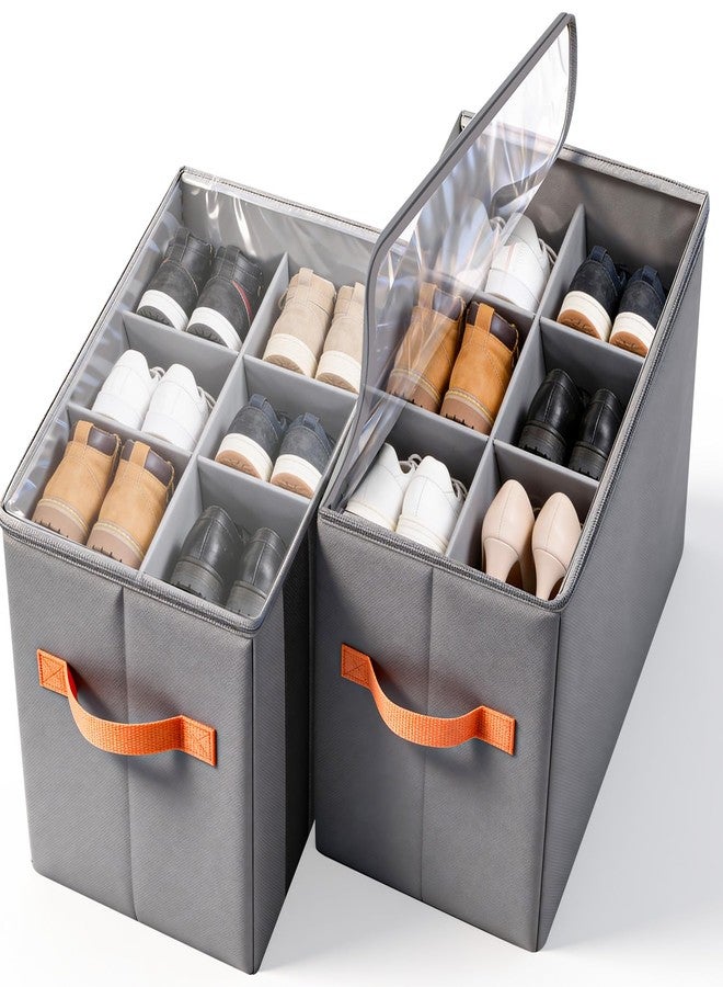 GLORIEROO Smell Proof Shoe Organizer for Closet - Adjustable Dividers & Clear Lid. Foldable Shoe Storage Box with Activated Carbon Lining for Gym Sneakers, Running Shoes & Boots - Image 1