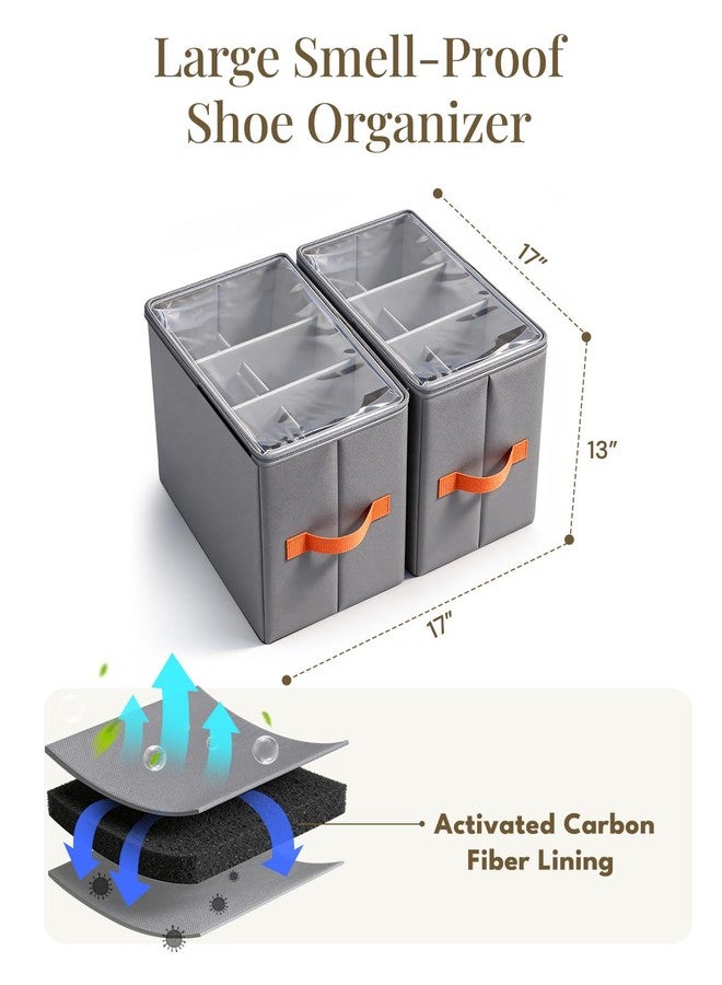 GLORIEROO Smell Proof Shoe Organizer for Closet - Adjustable Dividers & Clear Lid. Foldable Shoe Storage Box with Activated Carbon Lining for Gym Sneakers, Running Shoes & Boots - Image 2