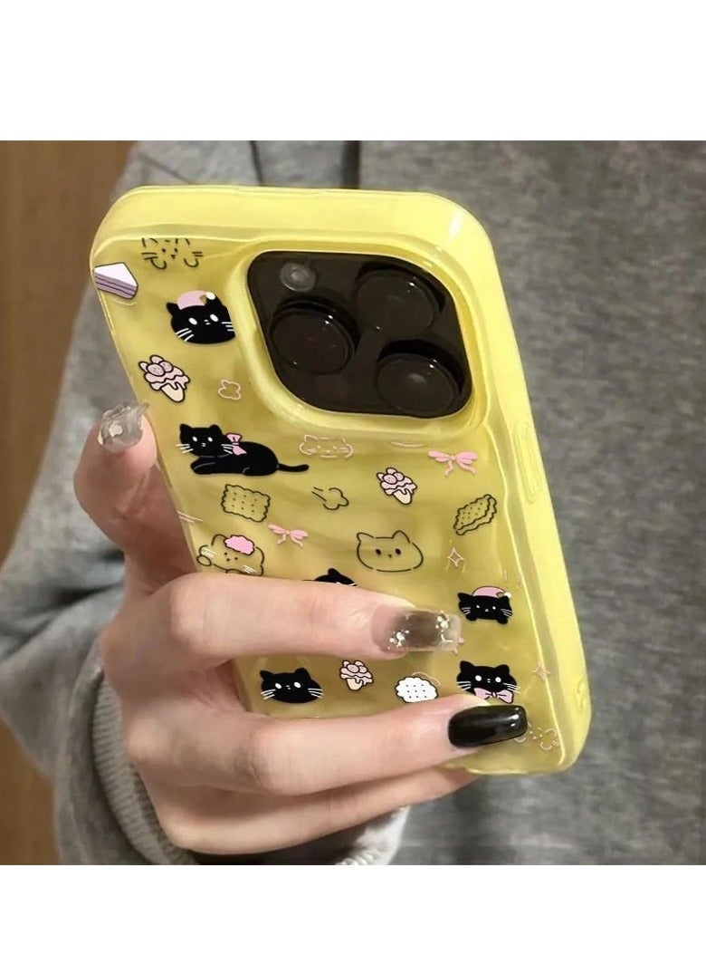 NIBEMINENT Cute Black Cat Protective TPU Case Cover For IPhone 14 Pro, Yellow