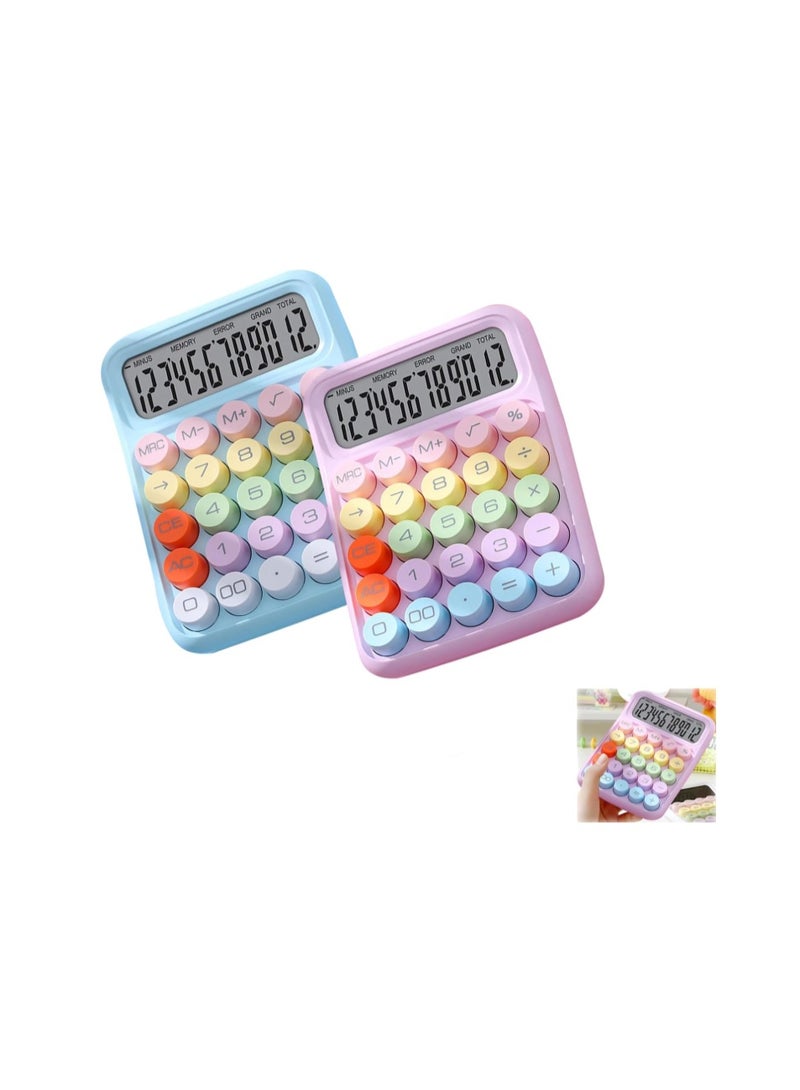 Duomama 2 PCS 12-Digit Unique candy-colored Desktop Calculator with Big Buttons - Cute Purple & Blue - Ideal for Kids, Siblings, Office, Home, & School Use - Easy to Read & Operate - Image 1