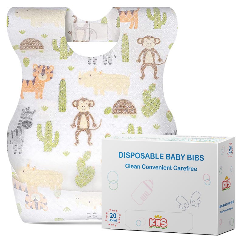 KIIS Disposable Baby Bibs for Baby Boys and Girls - Individually Packaged - Hygienic, Soft and Leakproof (20 PCS) (Animal) - Image 1