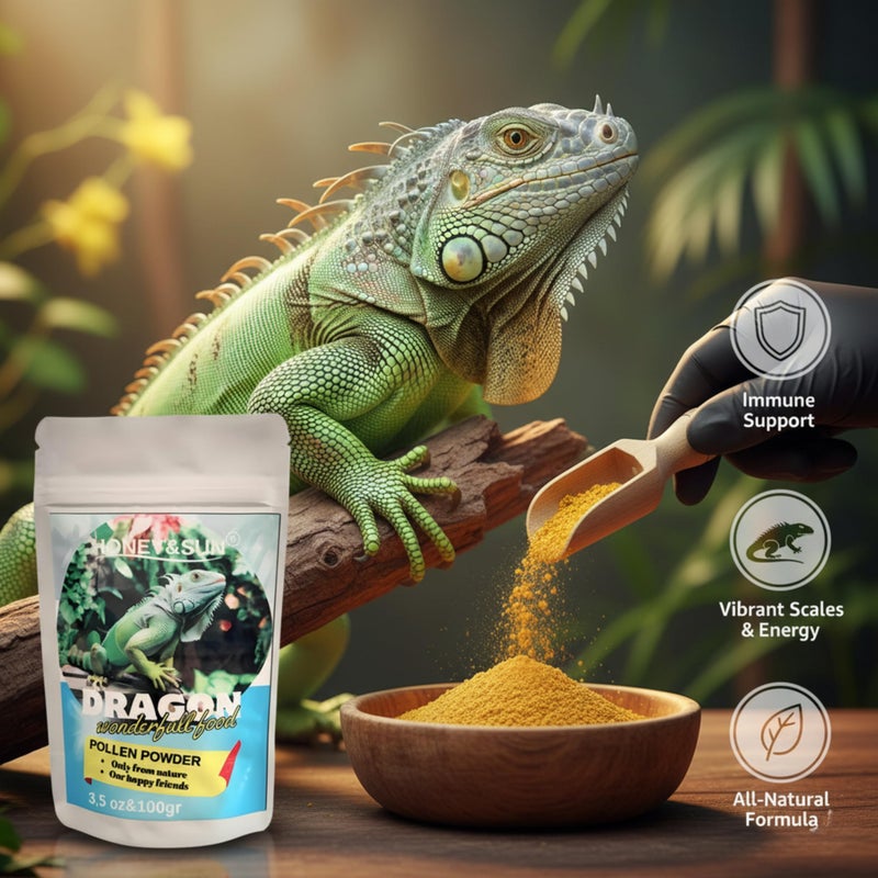 HONEY&SUN (3,5oz &110g) “Premium Bee Pollen Powder for Reptiles - Boosts Health, Appetite & Color | 100% Natural Superfood with Vitamins, Amino Acids & Minerals | Bearded Dragons, Tortoises & More - Image 4