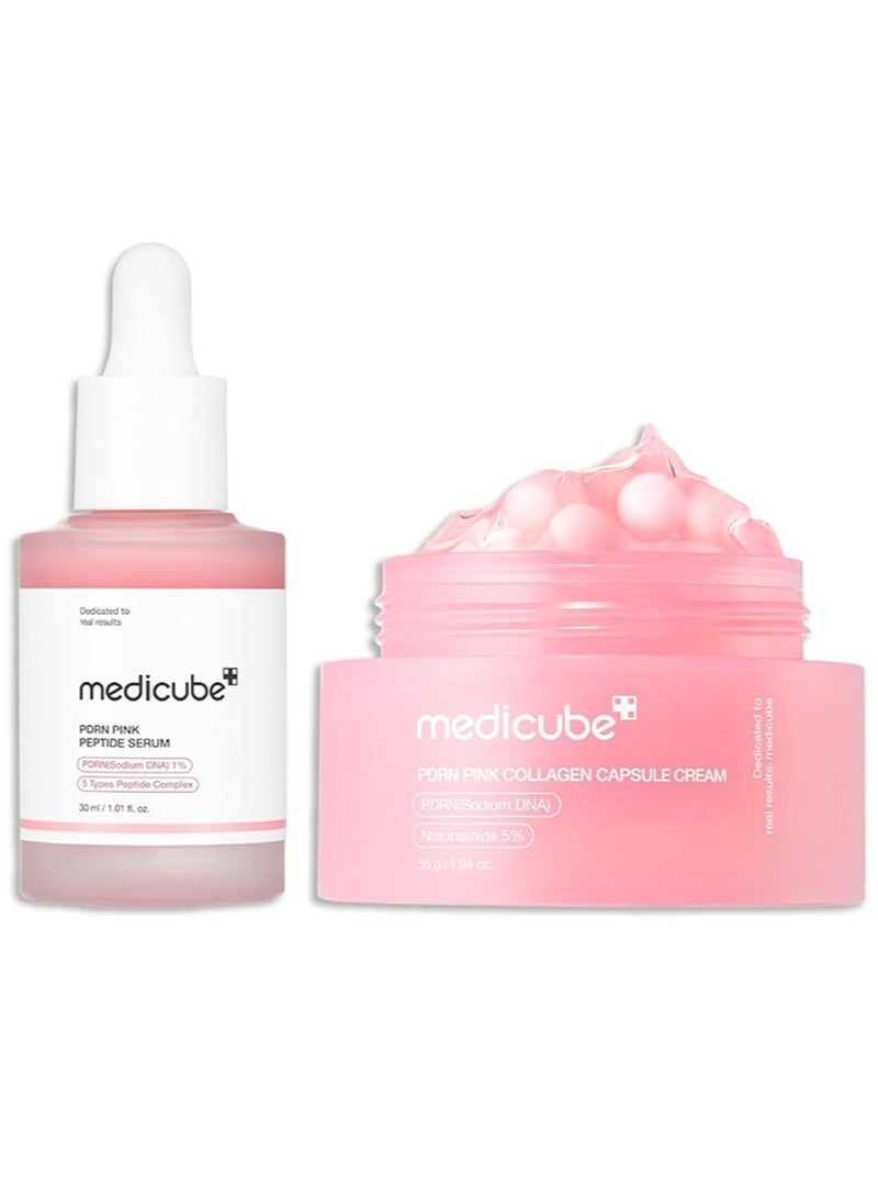 ميديكيوب ثنائي تجديد البشرة بين عشية وضحاها من السلمون PDRN: مصل الببتيد الوردي من السلمون DNA PDRN وكريم كبسولات الكولاجين الوردي من السلمون DNA PDRN - Image 1
