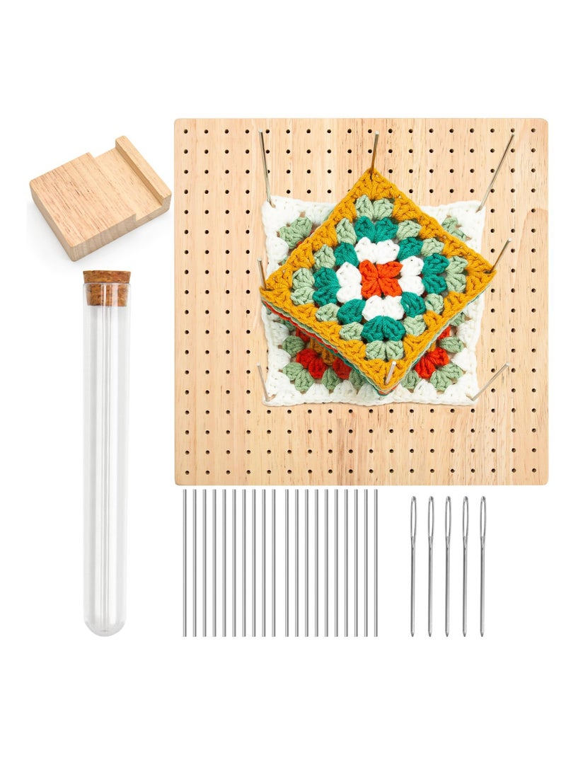 Wooden Crochet Blocking Board, Crochet Blocking Board, Bamboo Blocking Board for Knitting Crochet (20pcs steel rod + 5pcs big eye steel needle) - Image 1