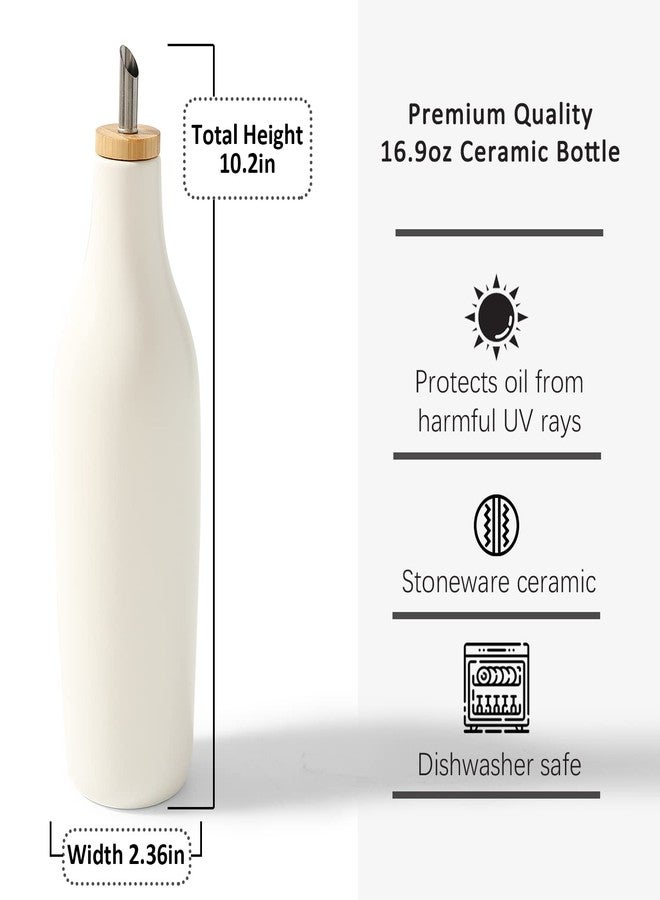 HOMCDALY Ceramic Olive Oil Dispenser for Kitchen, Stoneware 16oz Oil and Vinegar Bottles Dispenser, Kitchen Dispenser Bottle for EVOO Vinegar Syrups, Modern Farmhouse Design(W) - Image 3