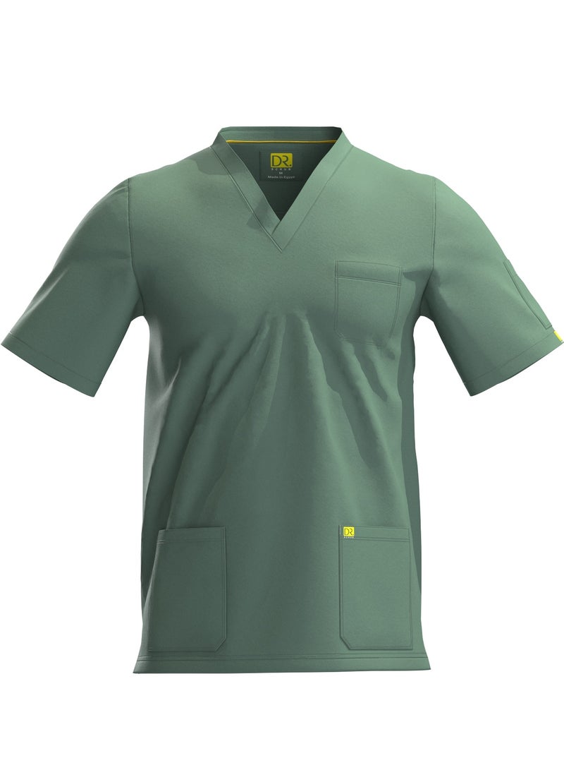 Doctor Scrub Comfortable Olive Lycra fabric with many pockets is meticulously crafted to retain its color without fading with repeated washing  - Image 1