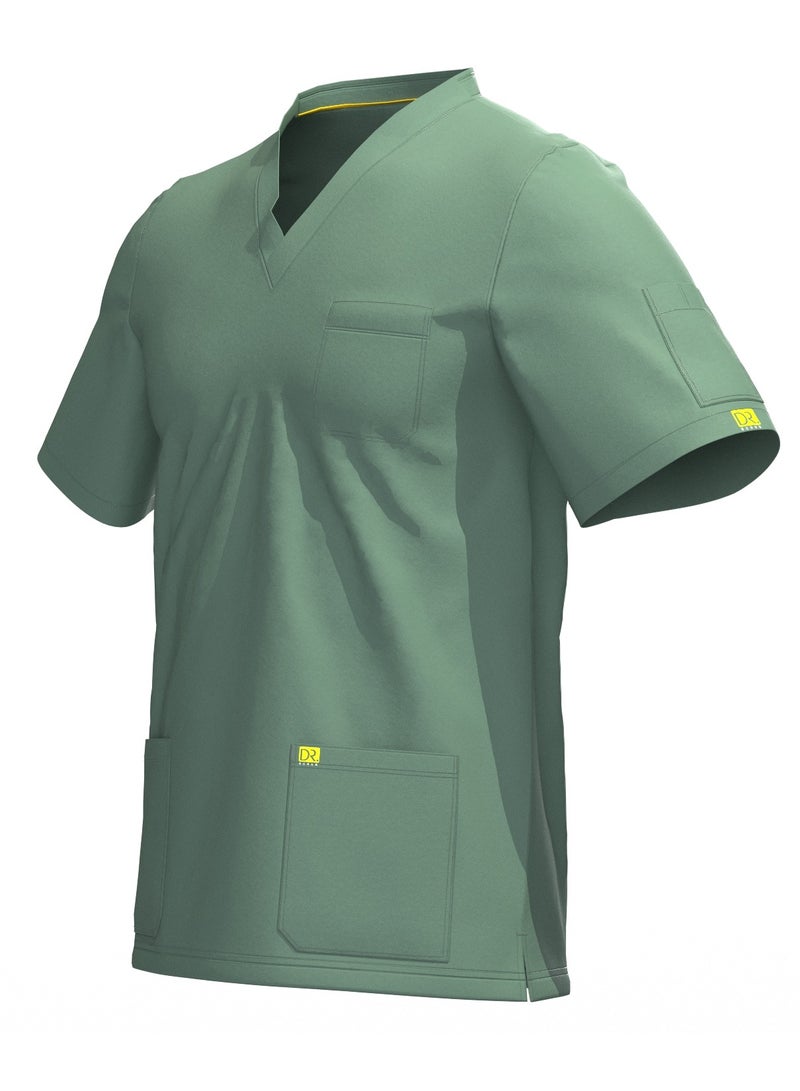Doctor Scrub Comfortable Olive Lycra fabric with many pockets is meticulously crafted to retain its color without fading with repeated washing  - Image 3