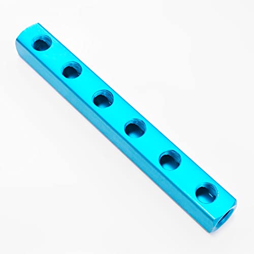 MARSTEK Air Manifold, 6 Way 9 Port Air Compressor Manifold, Aluminum Air Hose Inline Manifold Block Splitter, Pneumatic Manifold Air Distribution Block, NPT 1/4 Inch Supply Port, NPT 1/4 Inch Output Port - Image 5