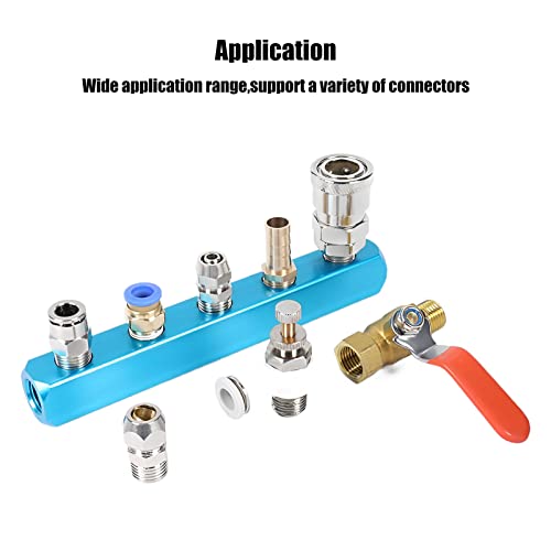 MARSTEK Air Manifold, 6 Way 9 Port Air Compressor Manifold, Aluminum Air Hose Inline Manifold Block Splitter, Pneumatic Manifold Air Distribution Block, NPT 1/4 Inch Supply Port, NPT 1/4 Inch Output Port - Image 4