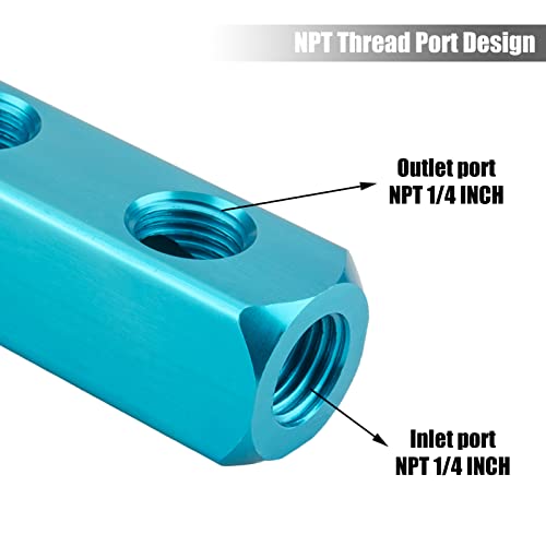 MARSTEK Air Manifold, 6 Way 9 Port Air Compressor Manifold, Aluminum Air Hose Inline Manifold Block Splitter, Pneumatic Manifold Air Distribution Block, NPT 1/4 Inch Supply Port, NPT 1/4 Inch Output Port - Image 2