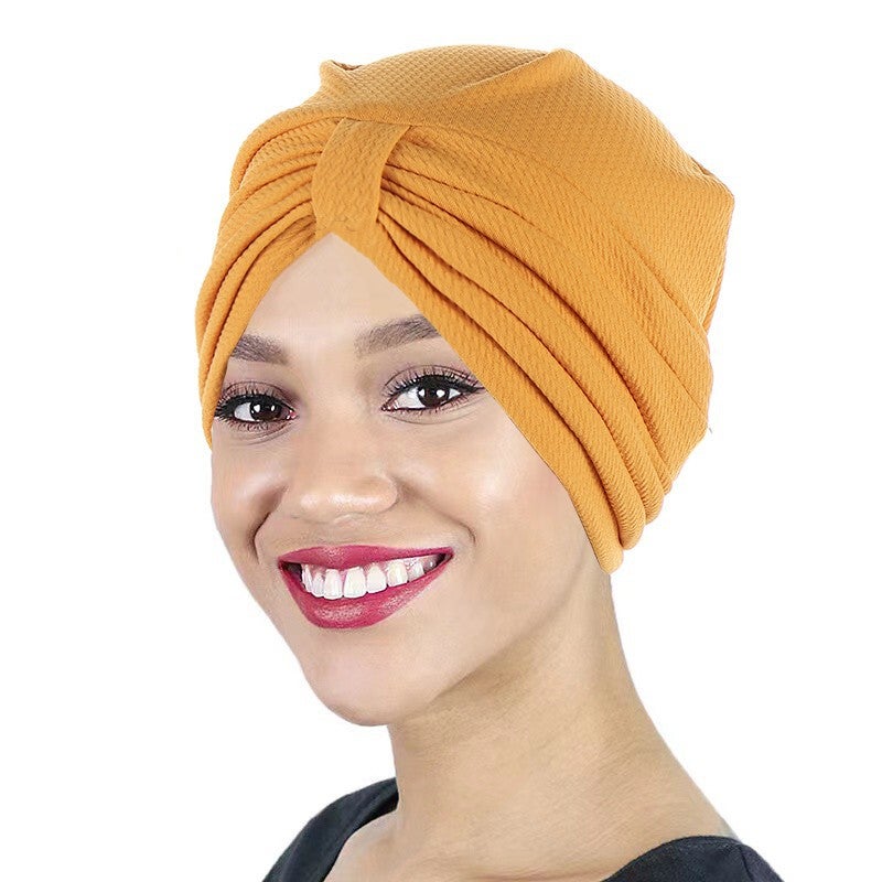 Pleated Turban Hat Women Indian Cap Polyester - Image 3