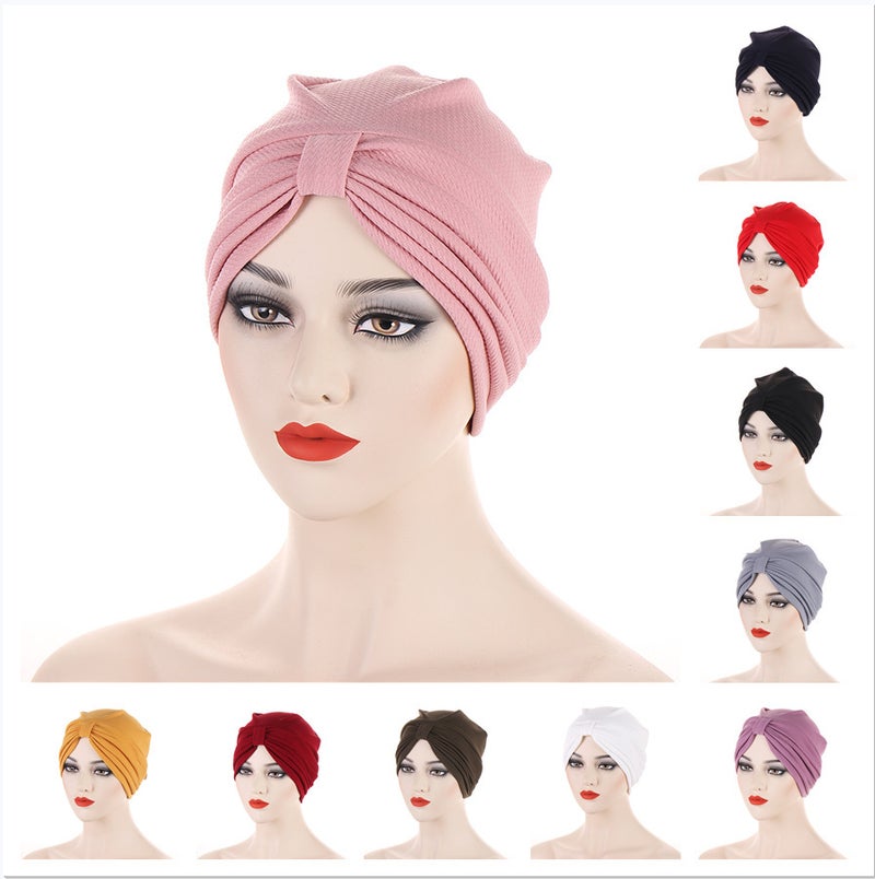 Pleated Turban Hat Women Indian Cap Polyester - Image 2