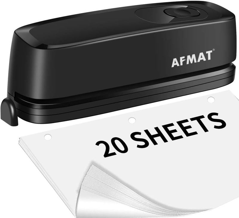 AFMAT Electric 3 Hole Punch, 20-Sheet 3 Hole Puncher for Binder, Effortless Punching, 9/32" Hole Diameter, Paper Hole Puncher 3 Hole Heavy Duty, for Office/School/Studio, AC or Battery Operated, HP01 - Image 1