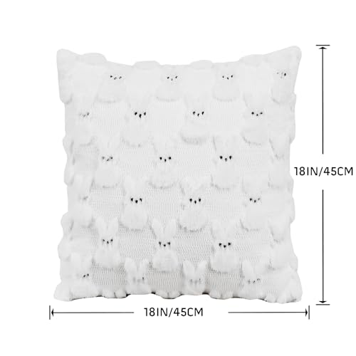 Yuubin Easter Bunny Pillow Covers 18x18 Set of 2,Rabbit Soft Plush Faux Fur White Spring Throw Pillow Cases for Home Decorations Sofa Bedroom Living Room Couch Bed Decor - Image 4