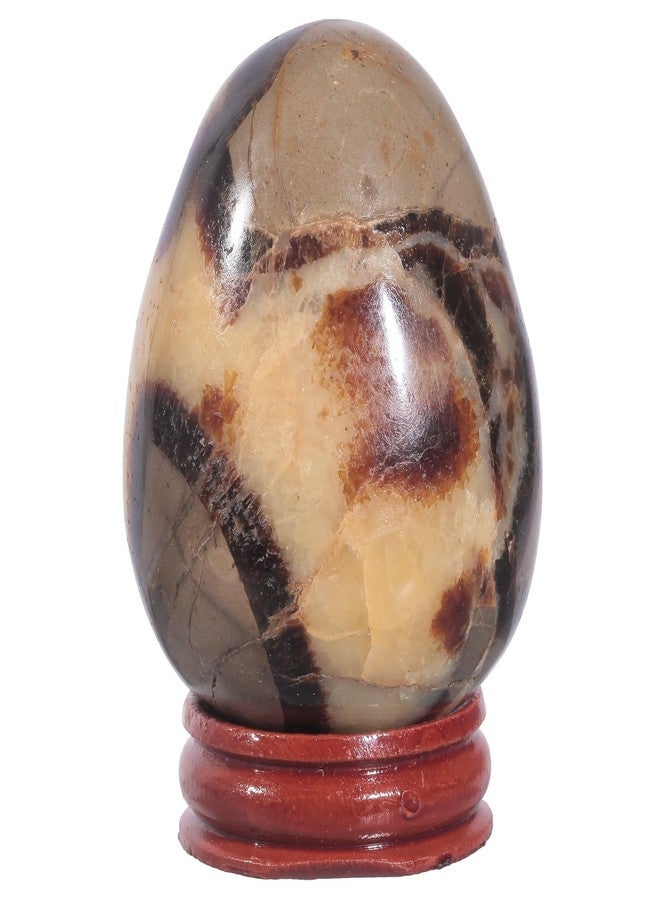 moonsix Natural Septarian Dragon Stone Sculpture Egg Shape Stone with Wooden Stand Crystal Figurine for Feng Shui Witch Decor, 1.97-2.56 inches - Image 1