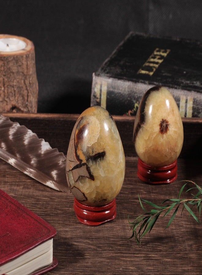 moonsix Natural Septarian Dragon Stone Sculpture Egg Shape Stone with Wooden Stand Crystal Figurine for Feng Shui Witch Decor, 1.97-2.56 inches - Image 4
