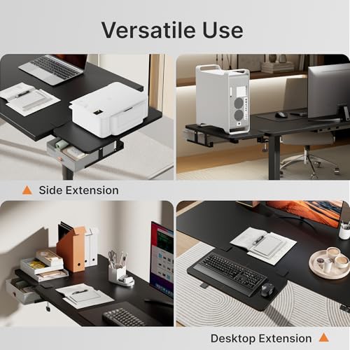 PEGZONE Desk Extender Tray, 24" x 12" Clamp On Desk Shelf, Desk Extension with Storage Drawer, Table Desk Arm Rest, Clamp On Keyboard Tray for Office and Home, Workstation Organizer, Medium, Black - Image 5