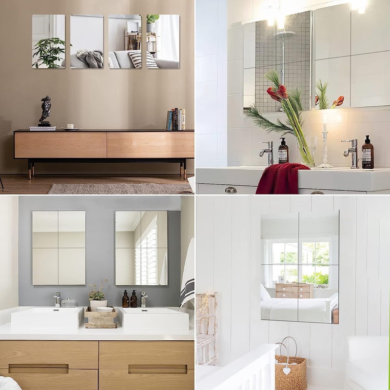 Fliptic عبوة 4 قطع من ورق أكريليك مرآة فضية لاصقة ذاتية بحجم A4 ملصقات جدارية مرنة 30 × 21 سم - Image 2